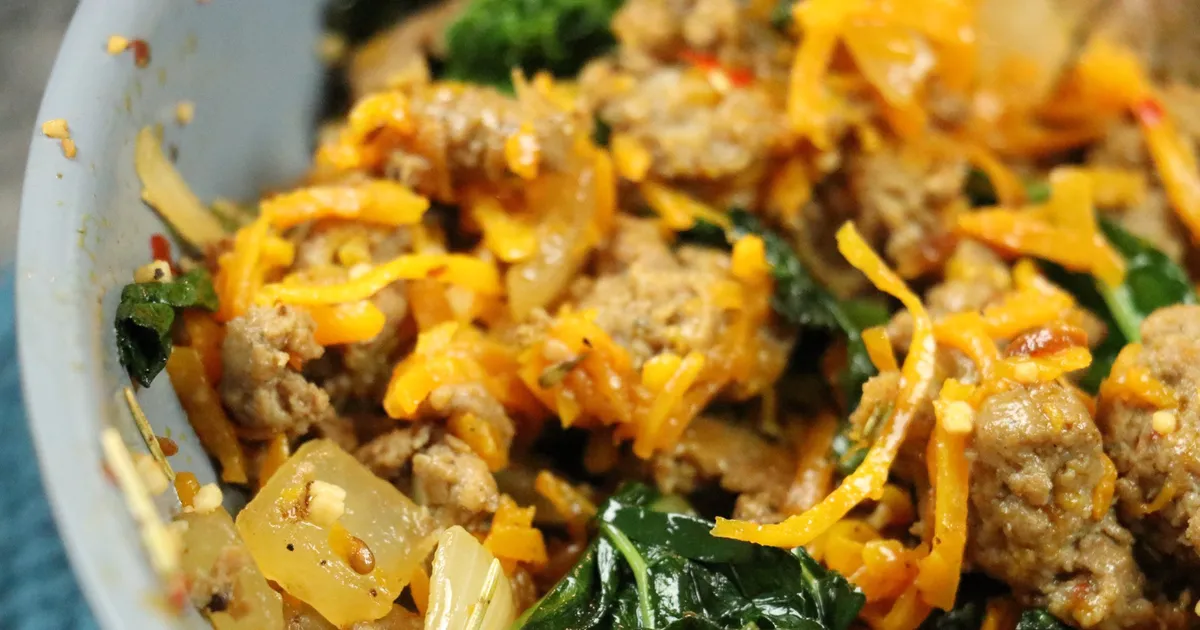 Spiralized Butternut Squash With Kale & Sausage - Forkly