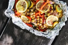 Grilled Greek Chickpea Foil Packets